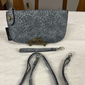 Blue Animal Print, Soft  sided  Phone wristlet Wallet w/ crossbody strap